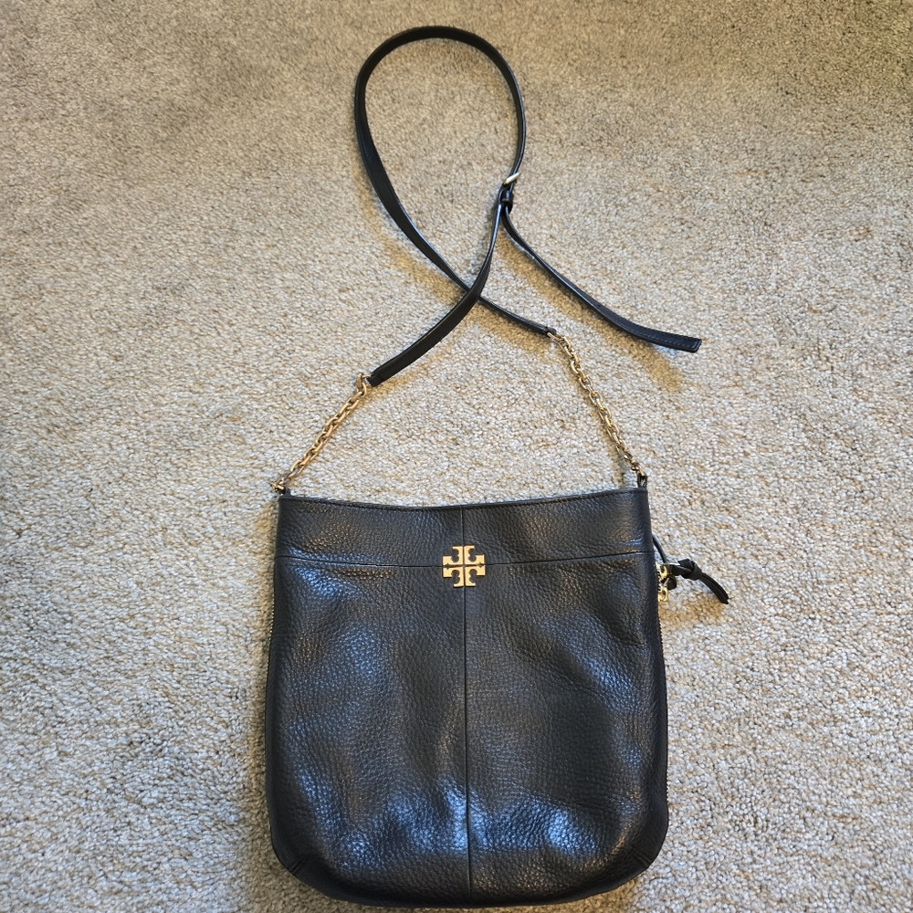 Elegant Tory Burch Ivy Leather Black Crossbody Bag with Chain Detail READ